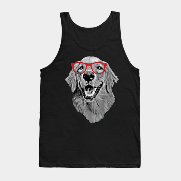 Golden Retriever Smiling Smart Nerd Red Glasses Tank Top by deelirius8